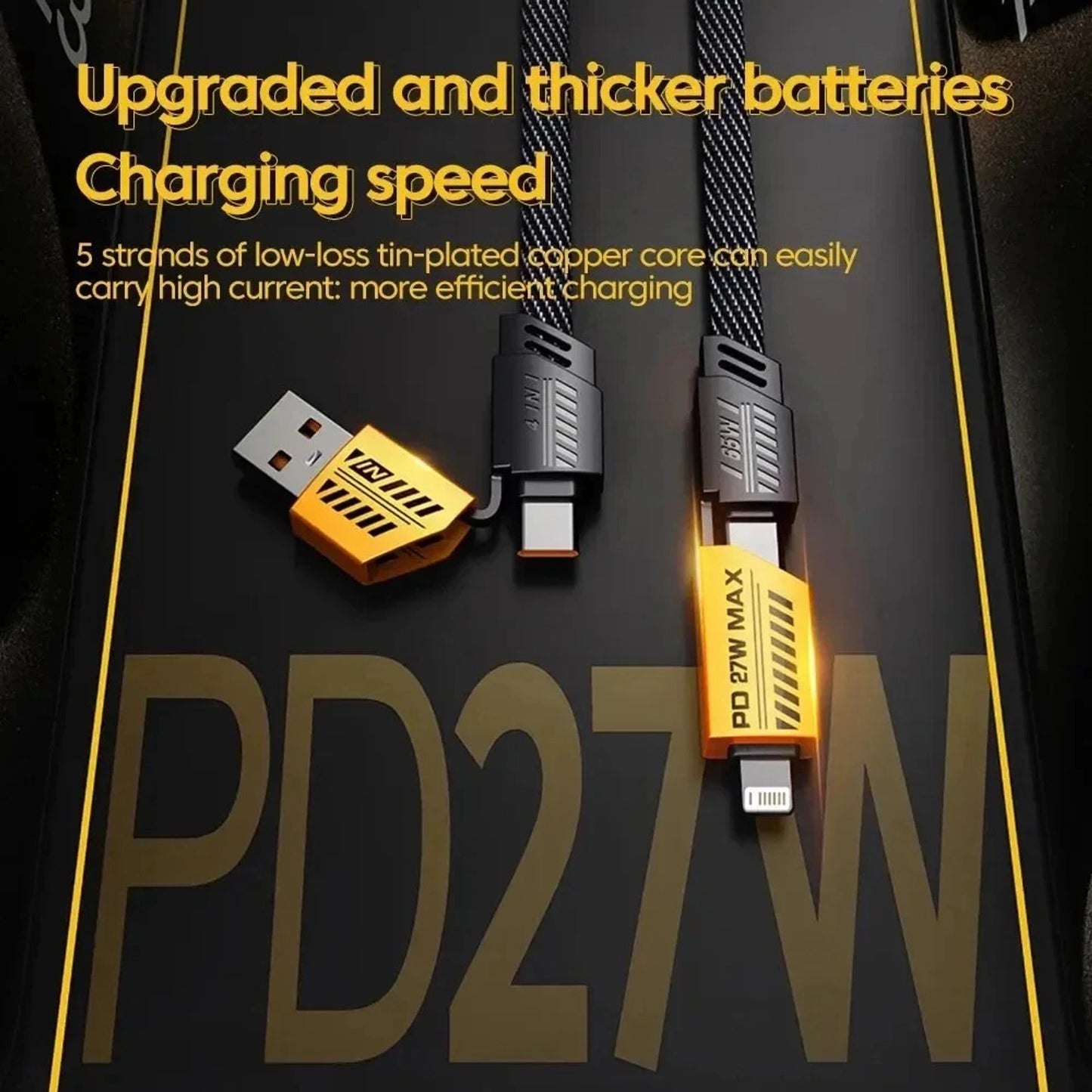 65W 4 in 1 Fast Charging Data Cable | Magnetic, Nylon Braided, Multi-Port | A Port to Type-C, iPhone to USB, USB to Type-C, Type-C to Laptop - High-Speed Power & Data Cable