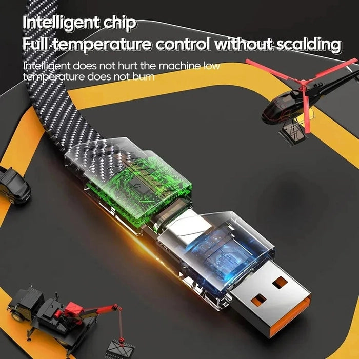 65W 4 in 1 Fast Charging Data Cable | Magnetic, Nylon Braided, Multi-Port | A Port to Type-C, iPhone to USB, USB to Type-C, Type-C to Laptop - High-Speed Power & Data Cable